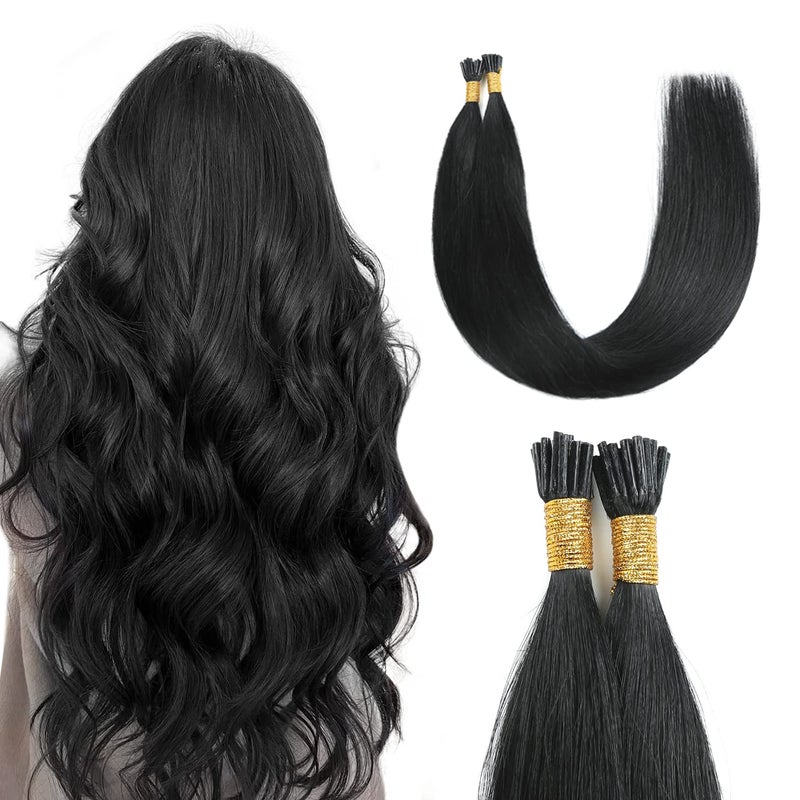 Sunya I Tip Hair Extensions Human Hair 28 Inch 1 Jet Black 50g50Strands Long Straight Black I Tip Hair Extensions