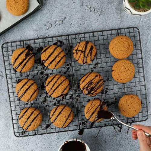 PureBake 2PCS Cooling Racks for Cooking and Baking - 40x25cm Heavy Duty Stainless Steel Wire Rack for Baking, Grilling, Roasting - Oven and Dishwasher Safe - Fits Jelly Roll Sheet Pan（Black) - Image 4