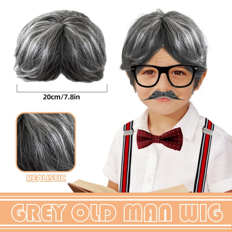 Eerrhhaq Old Man Costume for Men,Gray Old Man Wig,Grandpa Costume Accessories Set for 100th Day of School Dress-Up,Halloween Cosplay - Image 4