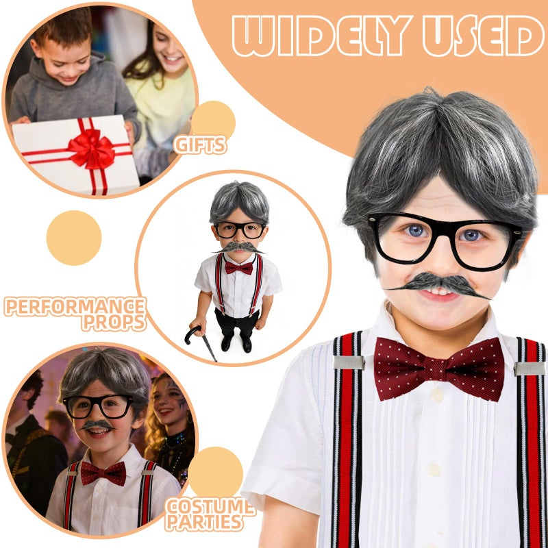 Eerrhhaq Old Man Costume for Men,Gray Old Man Wig,Grandpa Costume Accessories Set for 100th Day of School Dress-Up,Halloween Cosplay - Image 5
