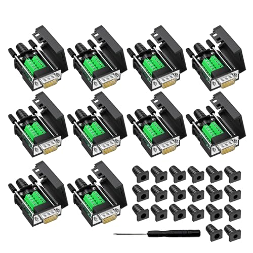 YIOVVOM 10 Pcs DB9 Male Breakout Connector, 9 pin RS232 connectors, Solderless D-SUB RS485 Serial Adapter Module Board with Screw Terminals, Case, Long Bolts - Image 1