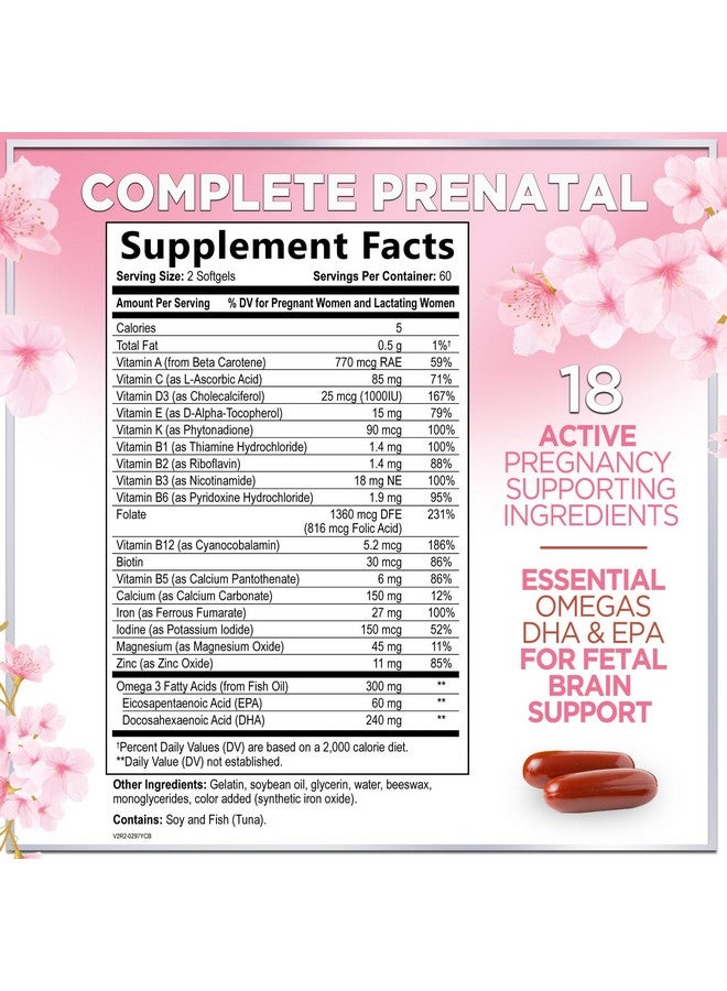 Hello Lovely! Women's Prenatal Multivitamin with Folic Acid + DHA, Essential Prenatal Vitamins with Folate, Omega 3, Vitamin D3, B6, B12 & Iron, Pregnancy Support Supplement for Mom and Baby - 120 Softgels - Image 2