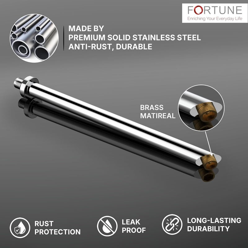 Fortune FORTUNE Premium Stainless Steel Round Cross Shower Arm for Overhead Showers Brass Thread Shower Arm Extension Chrome Finish Shower Holder 15 Inches - Image 2