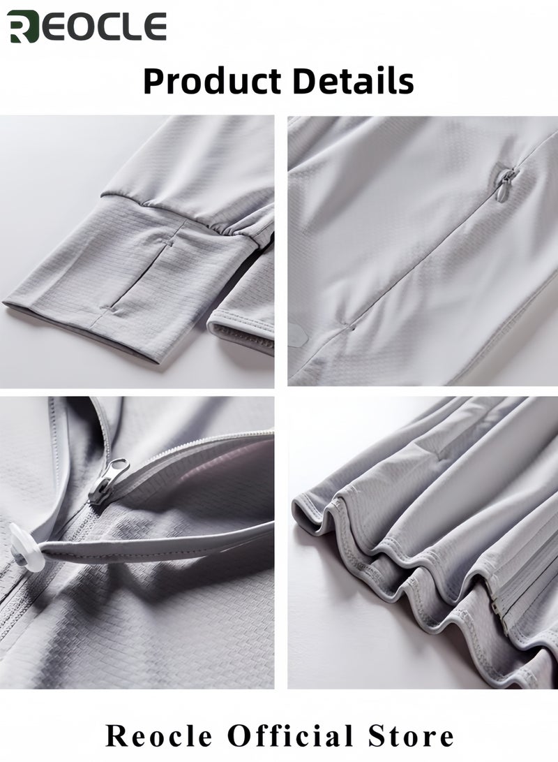 REOCLE Men's Lightweight Sun Protection Clothing Long-sleeved Ice Silk Hooded Shirts Anti-UV Fishing Outdoor Clothes for Men - Image 4