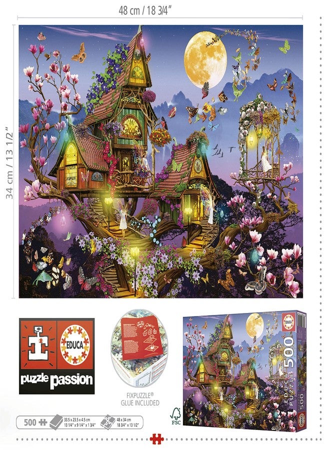 Educa - 500 piece puzzle for adults | Fairy House Includes Fix Puzzle glue. Approximate measurement once assembled: 48 x 34 cm. From 11 years old (19554) - Image 3