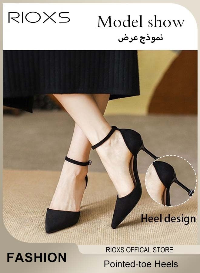 RIOXS Pointed Toe Women's Heels Adjustable Buckle Ankle Strap Classic Elegant Pumps 6cm Heel Shoes for Parties Weddings Proms Dates Shopping Everyday Wear - Image 3