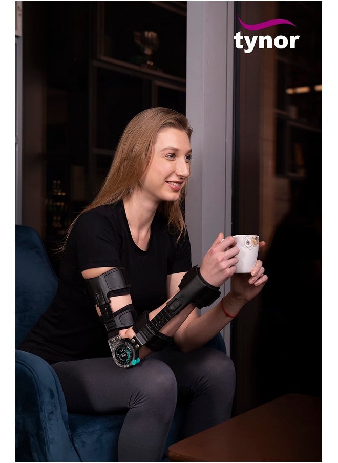 Tynor Tynor ROM Elbow Brace, with Adjustable Range of Motion | Support Elbow Injuries, Post-Surgery Recovery, Stabilizing Arm Brace for Pain Relief & Joint Protection | Universal Size, Right (1 Unit, Black)  - Image 3