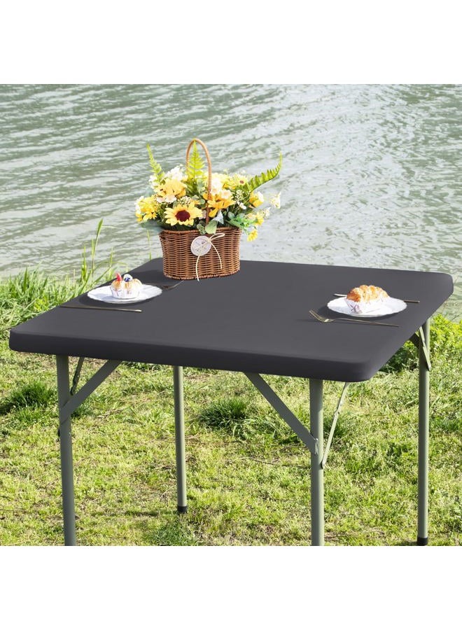 Nacuci Square Fitted Table Cover Elastic Tablecloth Stretch Spandex Table Top Cover Table Topper Cap for Dining Kitchen Home Party Grey 34X34 Inch - Image 1