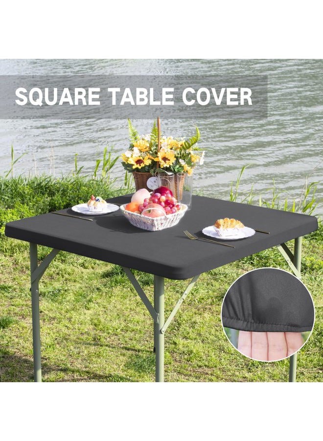 Nacuci Square Fitted Table Cover Elastic Tablecloth Stretch Spandex Table Top Cover Table Topper Cap for Dining Kitchen Home Party Grey 34X34 Inch - Image 3