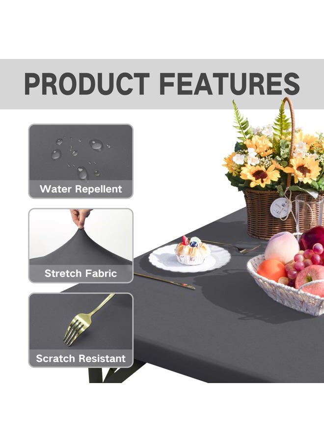 Nacuci Square Fitted Table Cover Elastic Tablecloth Stretch Spandex Table Top Cover Table Topper Cap for Dining Kitchen Home Party Grey 34X34 Inch - Image 4