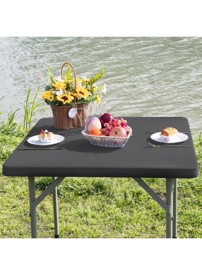 Nacuci Square Fitted Table Cover Elastic Tablecloth Stretch Spandex Table Top Cover Table Topper Cap for Dining Kitchen Home Party Grey 34X34 Inch - Image 2