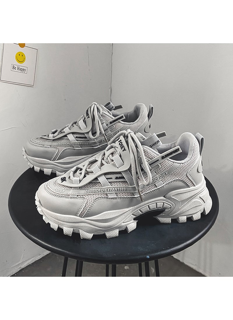 Generic Mens Sporty Casual Shoes Heightening Training Running Black Shoes Fall 2024 Trendy Dad Style Rubber Outsole Low Top Grey 