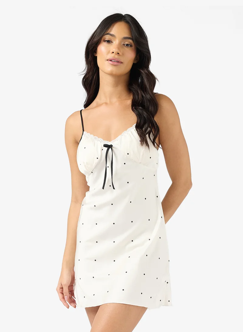 ELLA Polka Night DressWith Lace
