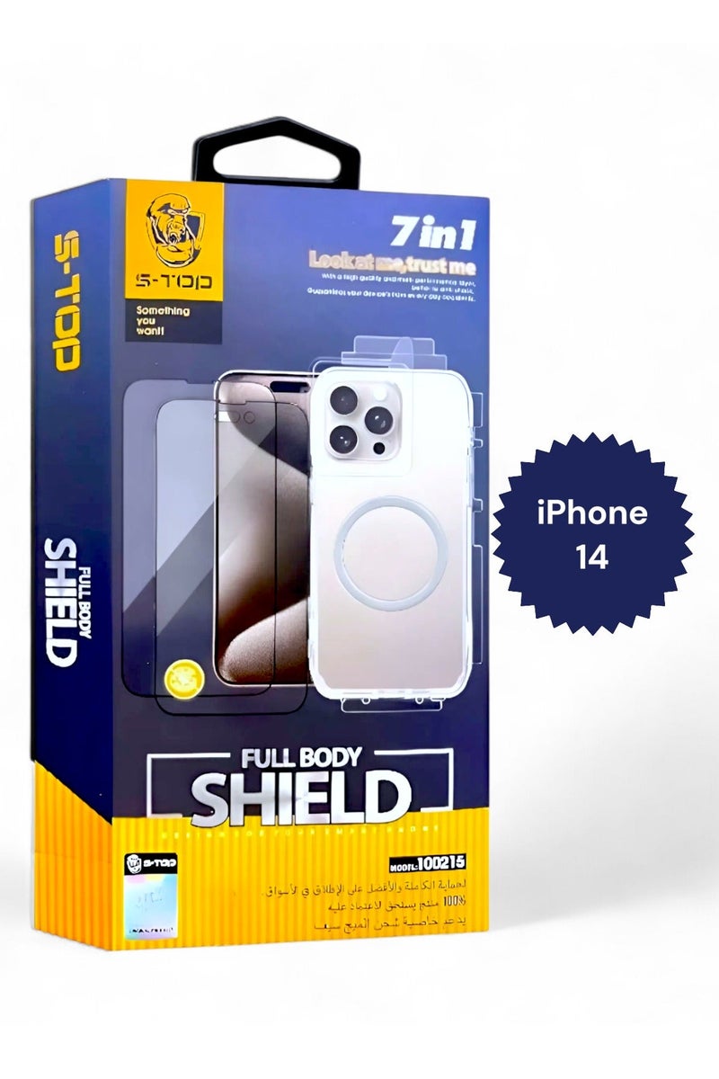 اس-توب بكج الحماية الكاملة لـ آيفون 14 (iPhone 14) مع حماية شاشة للخصوصية (لقافة) و كفر يدعم الشحن اللاسلكي (MagSafe) حماية كاملة لجهازك ضد الخدوش والسقوط (8in1), البكج الجديد و الأصلي من S-TOP - Image 2