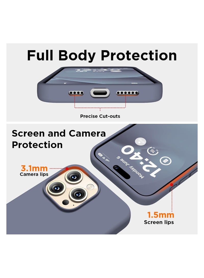 ELTRAZONE Compatible with iPhone 15 Pro Max Case, Liquid Silicone Case, Full Body Shockproof Protective Cover Slim Thin Phone Case with [Soft Anti-Scratch Microfiber Lining], 6.7 inch-Lavender Gray - Image 4