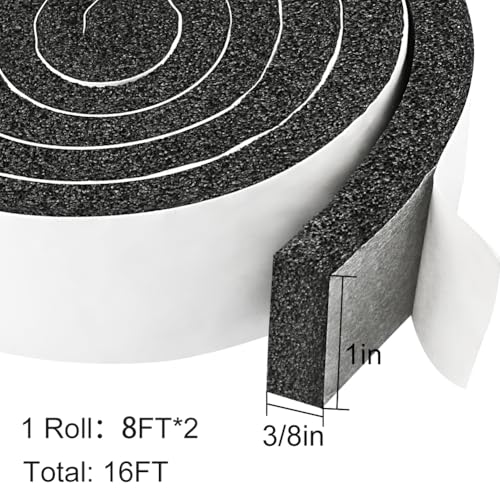 YIJUHOU 2 Rolls 1 Inch W 3/8 Inch T Weather Stripping Air Conditioner Open Cell Foam Seal Tape, Window Insulation High Resilience Seal Strip for Doors Window,Total 16FT - Image 4