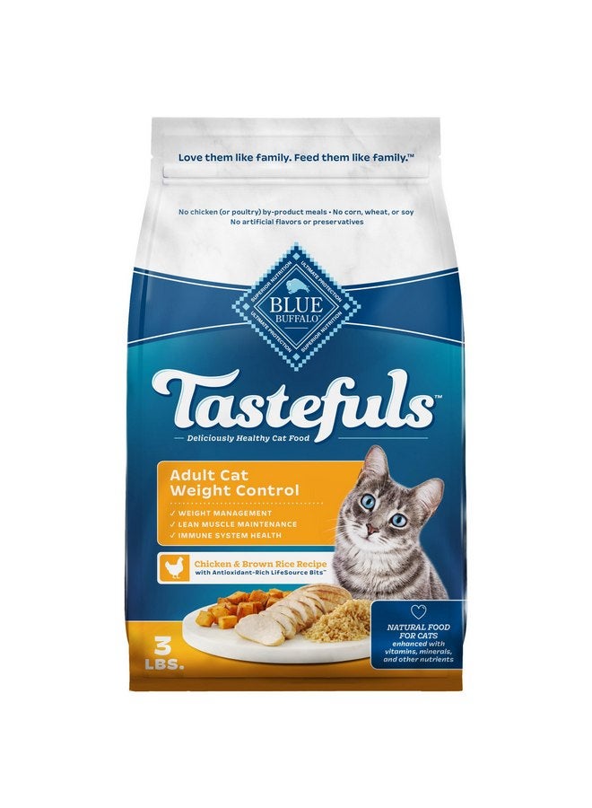 Blue Buffalo Tastefuls Adult Dry Cat Food for Weight Management, Made in the USA with Natural Ingredients, Chicken Recipe, 3-lb. Bag - Image 1