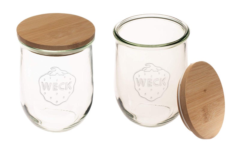 Weck Jars - 33.8 fl. oz Weck Tulip Jars 1 Liter - Sour Dough Starter Jars - Large Glass Jars for Sourdough Suitable for Canning and Storage - (2 Jars, Glass Lids & Wooden Lids) - Image 3