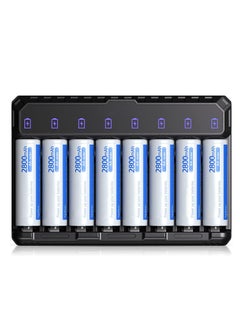 Smart Battery Charger, 8 Cells Pro AA AAA Battery Charger with Type-C Fast Charging, Separate Slots
