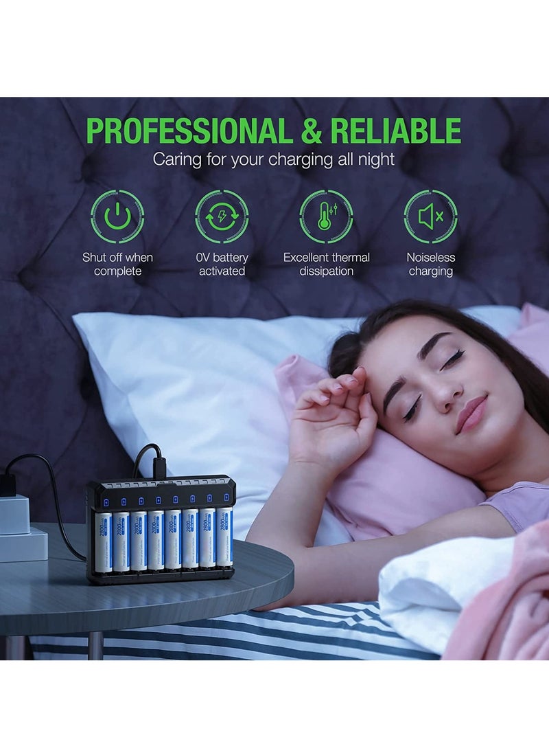 Arabest - Smart Battery Charger, 8 Cells Pro AA AAA Battery Charger with Type-C Fast Charging, Separate Slots - Image 1