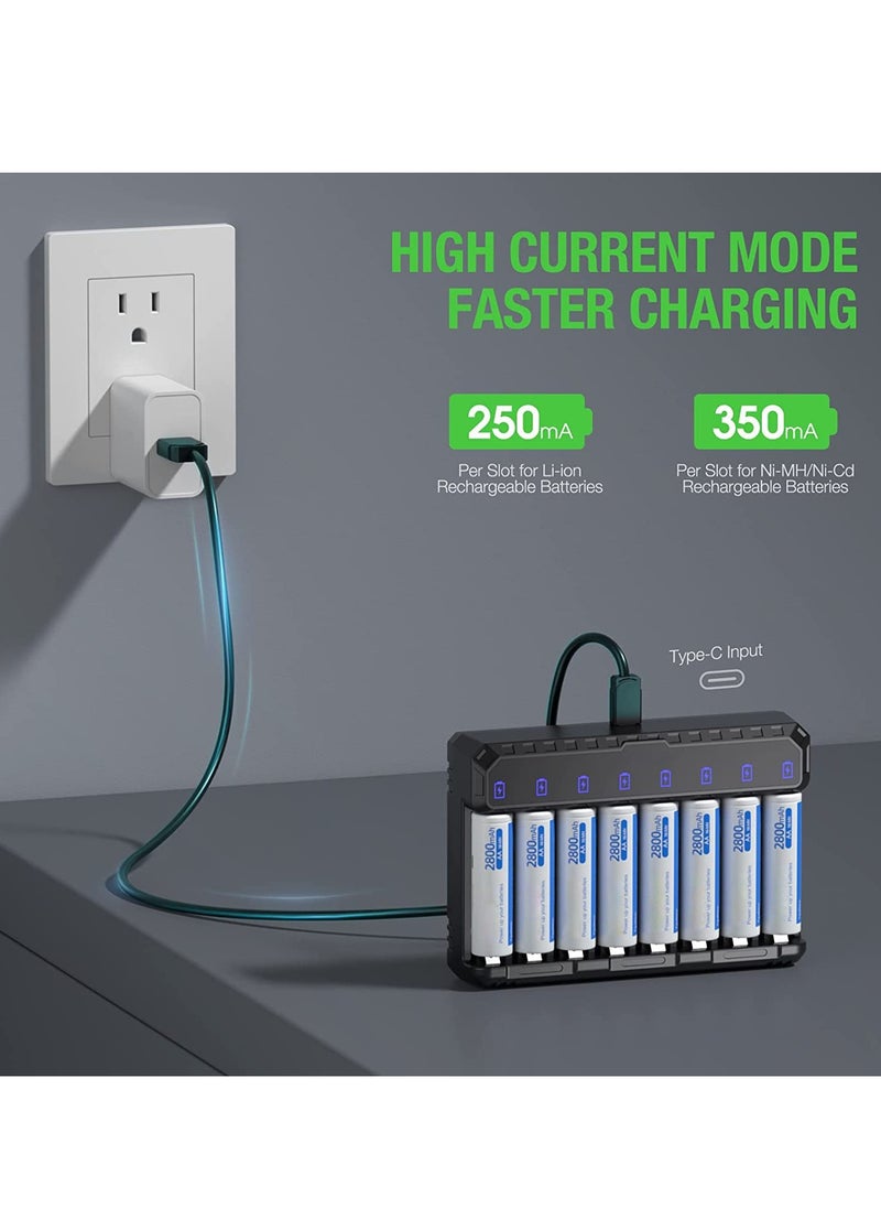 Arabest - Smart Battery Charger, 8 Cells Pro AA AAA Battery Charger with Type-C Fast Charging, Separate Slots - Image 1