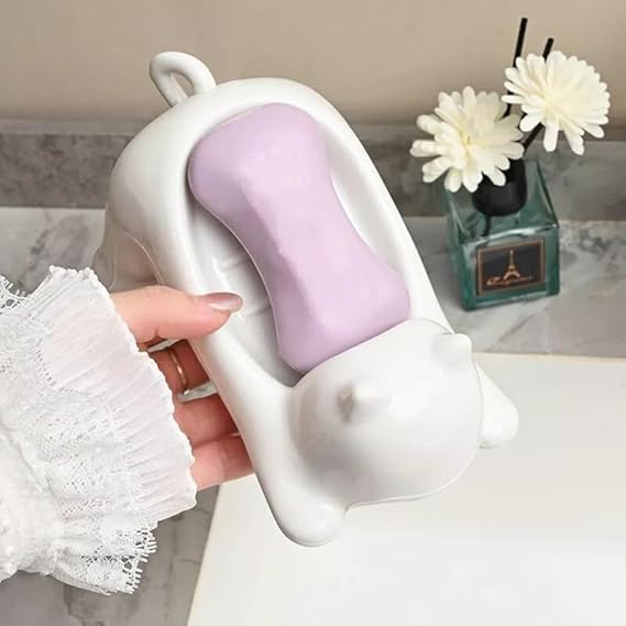 SHOPLUV Cat Shape Self Draining Soap Dish Holder, Easy Clean Soap Dish for Shower for Bathroom, Kitchen, Bathtub, Wash basins (Multicolor, Plastic) - Image 2