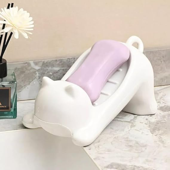 SHOPLUV Cat Shape Self Draining Soap Dish Holder, Easy Clean Soap Dish for Shower for Bathroom, Kitchen, Bathtub, Wash basins (Multicolor, Plastic) - Image 1