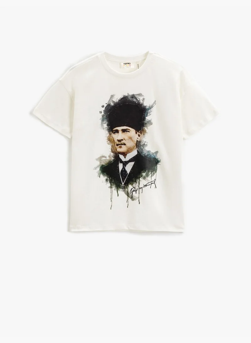 كوتون Atatürk Printed T-Shirt Short Sleeve Crew Neck Cotton