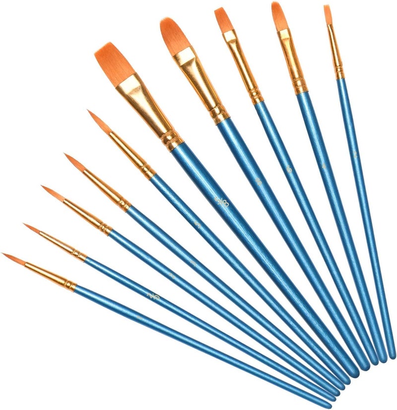 Vicloon 10Pcs Paint Brushes Professional Painting Brushes Set Nylon Hair Artist Paint Brushes for Acrylic Oil Watercolor Gouache Face Painting