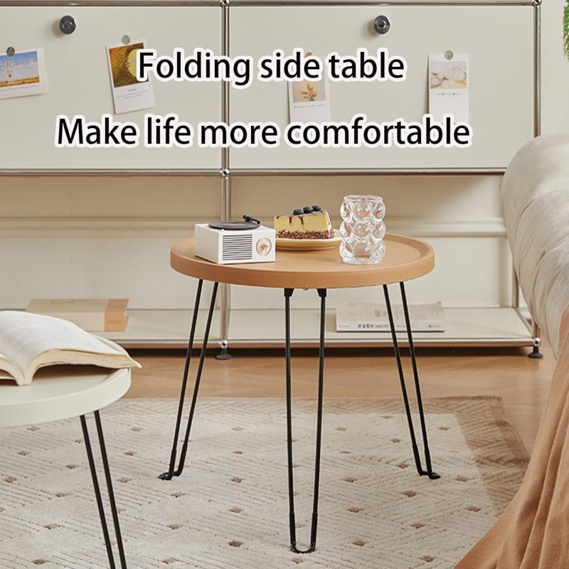 Foldable Side Table: Black Lightweight Wear-resistant Waterproof - Rounded Smooth Corners Space-saving Design for Bedroom Living Room Office Small Spaces - Image 3