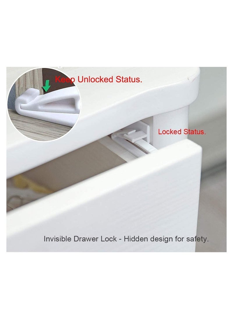 Set of 4 Child Safety Drawer Locks, Invisible Latches with Strong Adhesive for Baby Protection, Compatible with Select Drawers
