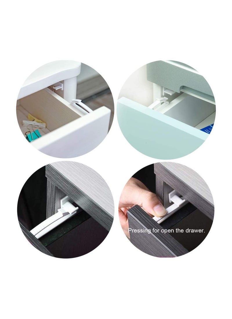 Set of 4 Child Safety Drawer Locks, Invisible Latches with Strong Adhesive for Baby Protection, Compatible with Select Drawers
