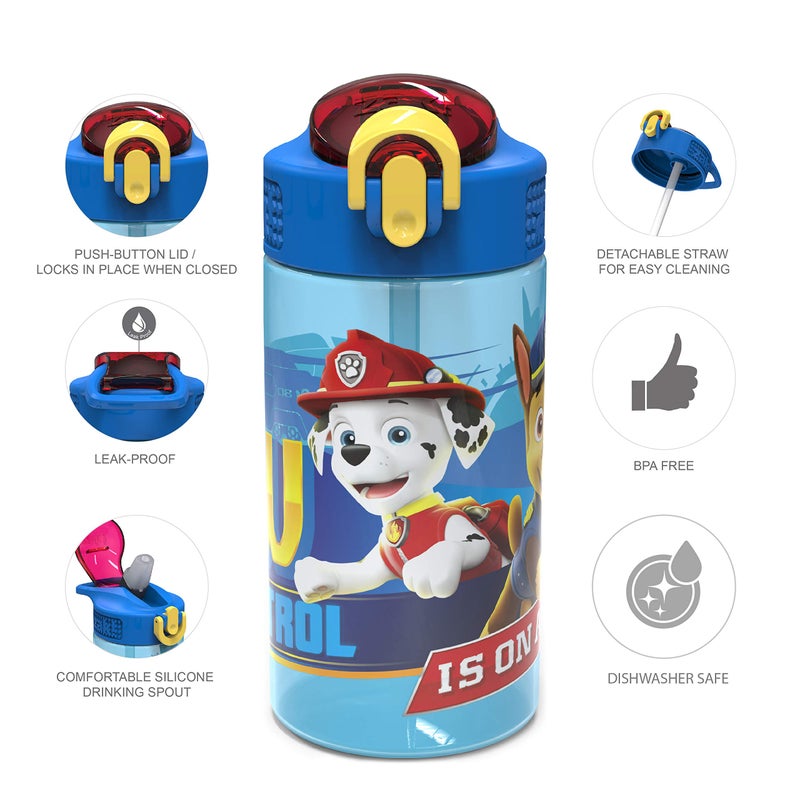 Zak Designs 16oz Kids Durable Plastic Spout Cover and Built-in Carrying Loop, Leak-Proof Water Bottle Design for Travel (16 oz, Paw Patrol Marshall),PWPT-T123 - Image 2