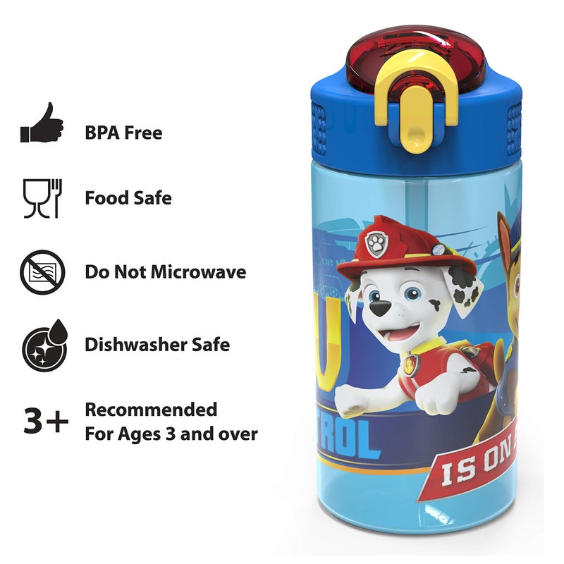 Zak Designs 16oz Kids Durable Plastic Spout Cover and Built-in Carrying Loop, Leak-Proof Water Bottle Design for Travel (16 oz, Paw Patrol Marshall),PWPT-T123 - Image 4