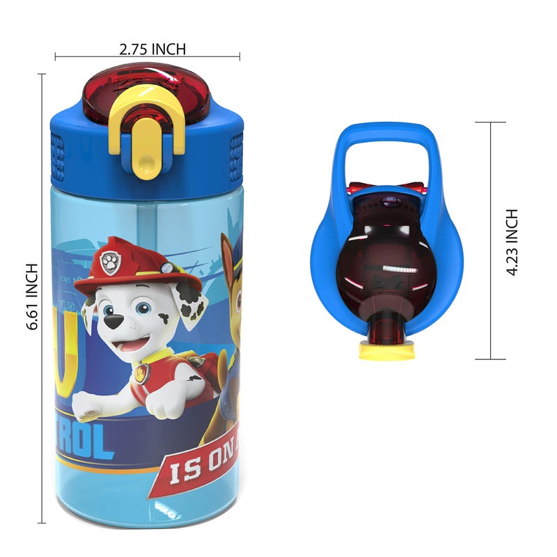 Zak Designs 16oz Kids Durable Plastic Spout Cover and Built-in Carrying Loop, Leak-Proof Water Bottle Design for Travel (16 oz, Paw Patrol Marshall),PWPT-T123 - Image 3