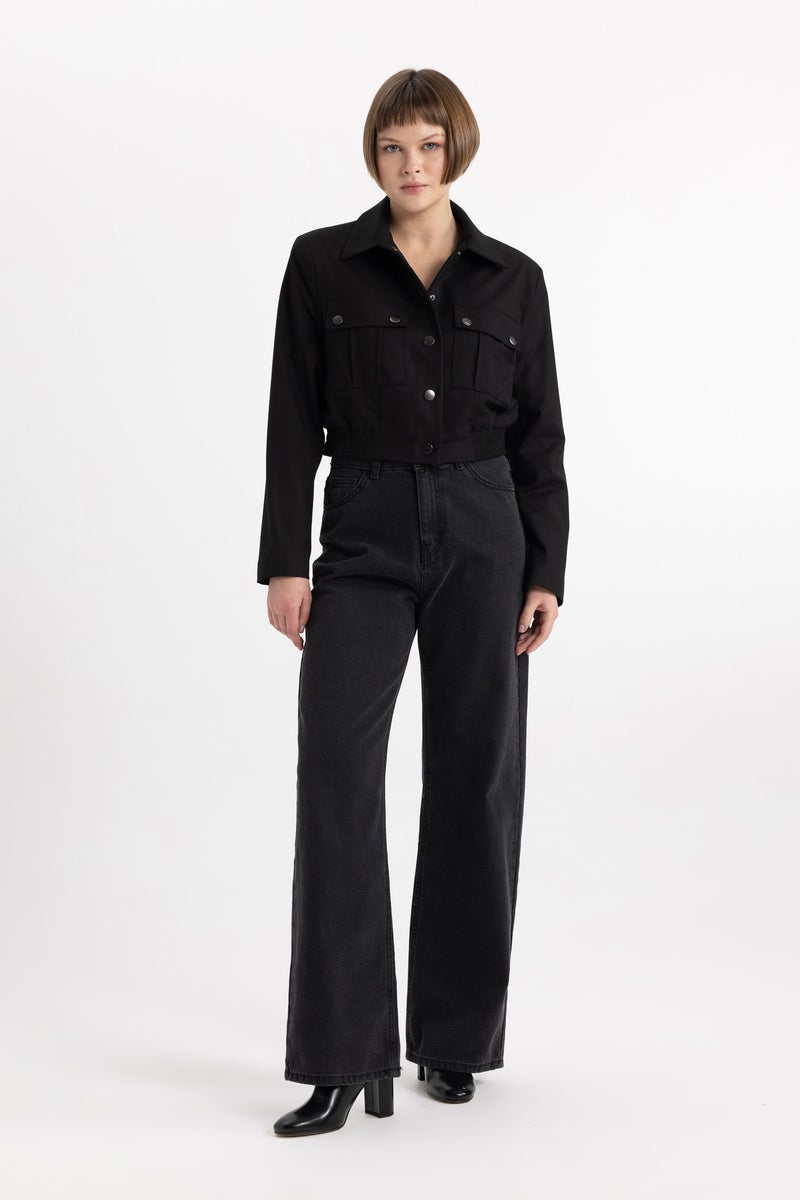 DeFacto Woman Shirt Collar Basic Snap Pocket Bomber Jacket  - Image 2
