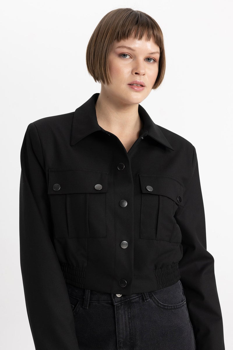 DeFacto Woman Shirt Collar Basic Snap Pocket Bomber Jacket  - Image 1