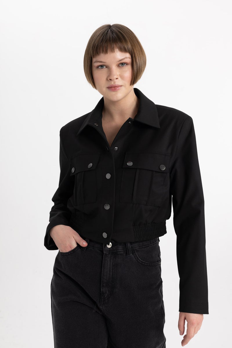 DeFacto Woman Shirt Collar Basic Snap Pocket Bomber Jacket  - Image 5