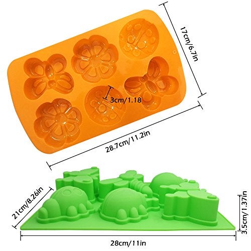 SENHAI 2 Pcs Insect shape Silicone Trays, SENHAI 6-Cavity 3D Dragonfly Butterfly Ladybug shape Cake Baking Molds, DIY Soap Handmade Muffin Biscuit Cookie Pans - Orange, Green - Image 5