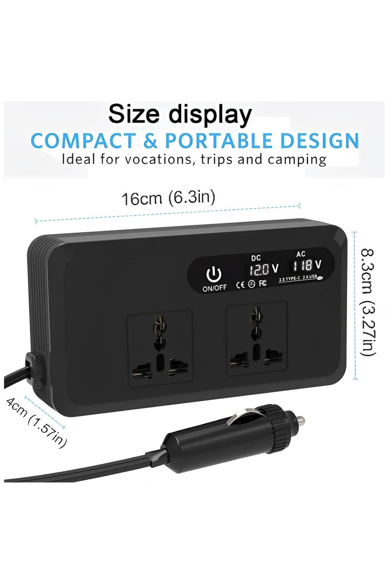 Starwell 200W Car Power Inverter - 12V to 220V, 2 AC Outlets, 2 USB Ports (2.4A Each) & 2 Type-C Ports (25W Each) - Compact & Portable for Cars, SUVs, Trucks & RVs - Image 2