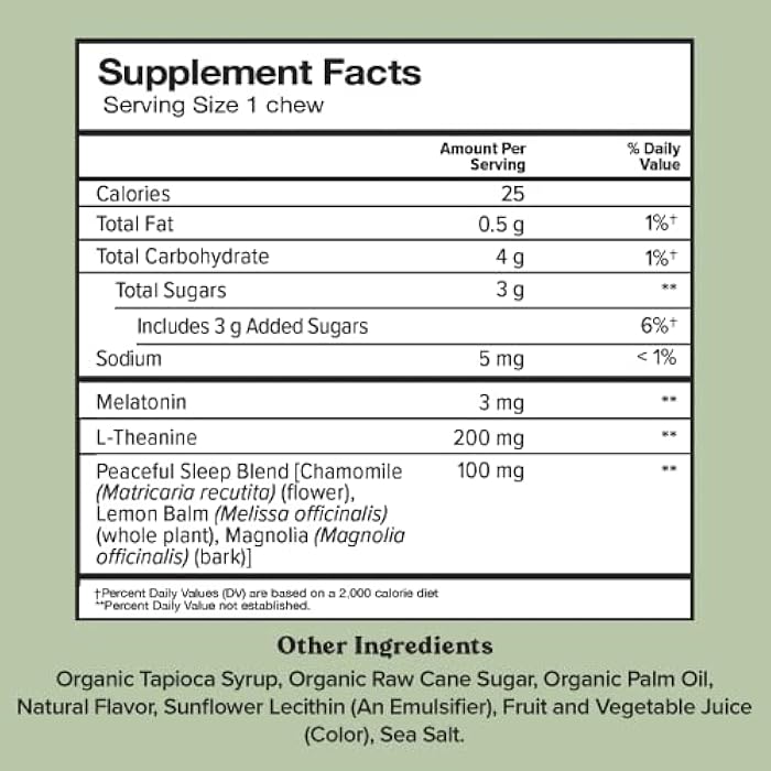 Chewsy Peaceful Sleep Chews, Sleep Support, 3 mg Melatonin, 200 MGS L-Theanine, Chamomile, Lemon Balm, Magnolia, Nighttime Sleep Aid, Naturally Minty Chews, Promotes restful Sleep, 30-Day Supply (1) - Image 2
