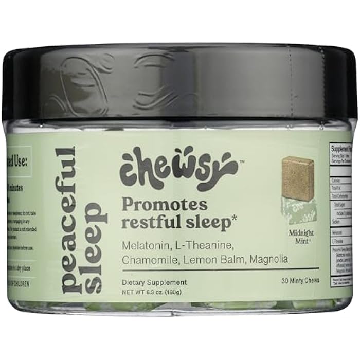 Chewsy Peaceful Sleep Chews, Sleep Support, 3 mg Melatonin, 200 MGS L-Theanine, Chamomile, Lemon Balm, Magnolia, Nighttime Sleep Aid, Naturally Minty Chews, Promotes restful Sleep, 30-Day Supply (1) - Image 4