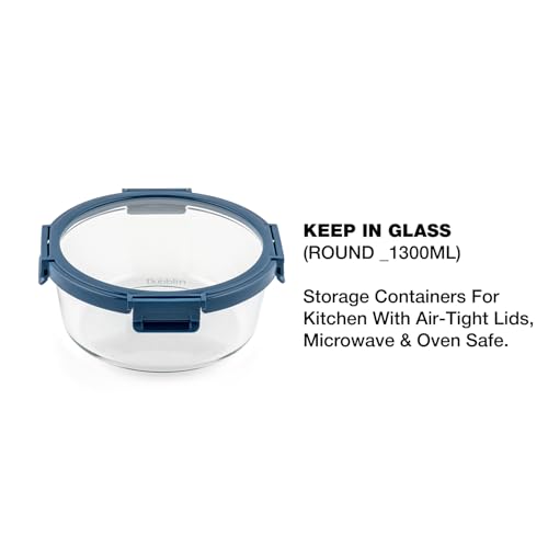 DUBBLIN Keep In Glass Borosilicate Glass Container 1300ml - Round, Clear | Oven, Freezer & Microwave Safe Storage Solution (1 Piece) - Image 2