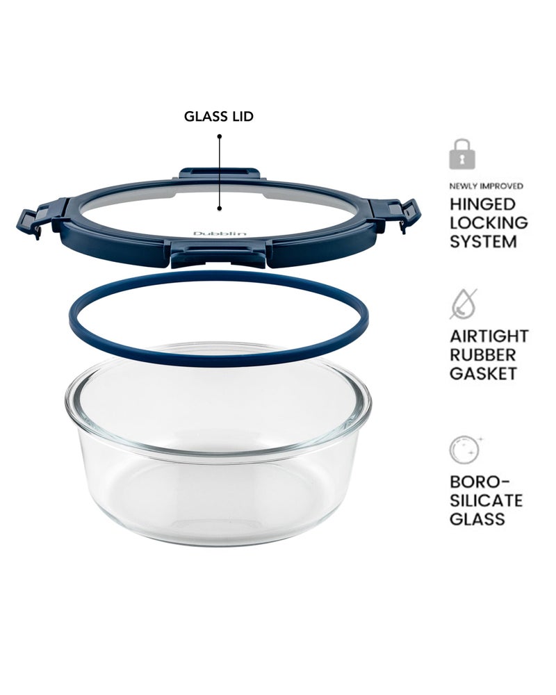 DUBBLIN Keep In Glass Borosilicate Glass Container 1300ml - Round, Clear | Oven, Freezer & Microwave Safe Storage Solution (1 Piece) - Image 3