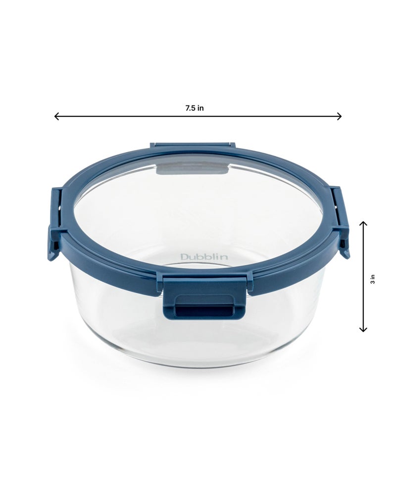 DUBBLIN Keep In Glass Borosilicate Glass Container 1300ml - Round, Clear | Oven, Freezer & Microwave Safe Storage Solution (1 Piece) - Image 4