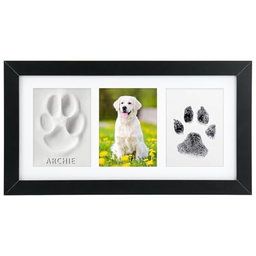 Seencool Paw Print Frame Kit, Dog Paw Print Kit with No Toxic Clay & No Mess Ink Pad, Pet Paw Print Impression Kit with Customization Tool, Wooden Pet Memorial Frame,DIY Dog Lover Gifts - Image 1