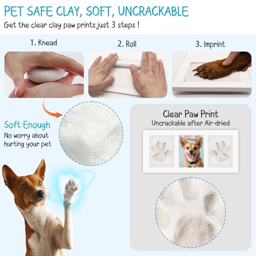 Seencool Paw Print Frame Kit, Dog Paw Print Kit with No Toxic Clay & No Mess Ink Pad, Pet Paw Print Impression Kit with Customization Tool, Wooden Pet Memorial Frame,DIY Dog Lover Gifts - Image 4