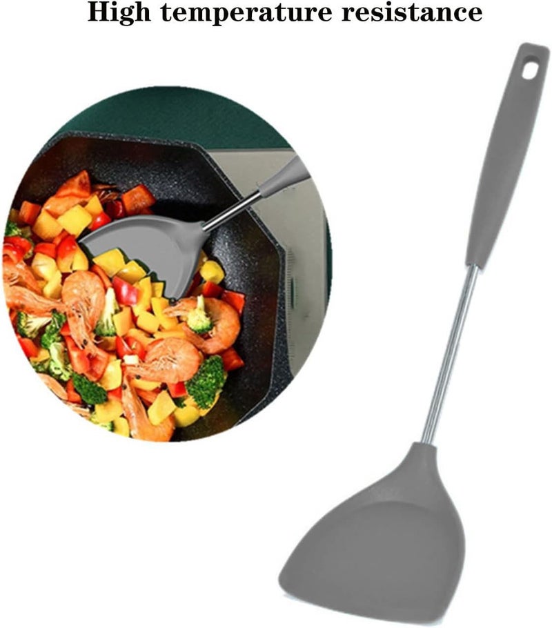 FS COOL FS COOL Silicone Spaghetti Fork Pasta Spoon Skimmer Spoon for Frying Slotted Spoon Cooking Spoon Set for Kitchen Spatula Stand Utensil Holder for Kitchen Pasta Server Set of 3 Grey  - Image 4