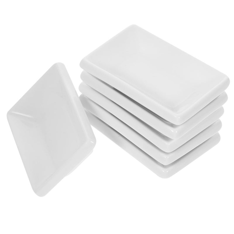 6 Piece White Ceramic Rectangular Appetizer Plates Soy Sauce Dishes Serving Trays - Image 2