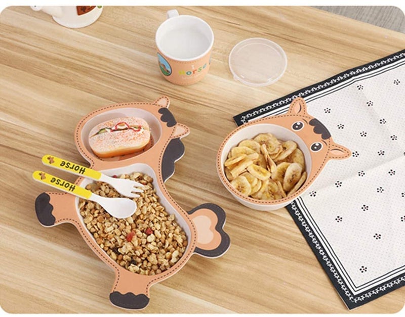 Dherik Tradworld Dherik Tradworld EcoFriendly Bamboo Fibre Kids 5 Pc Dinner Set Bamboo Fiber Dinner Plate Set for Kids EcoFriendly Bamboo Fiber dinnerware Sets for Boys Girls  - Image 3